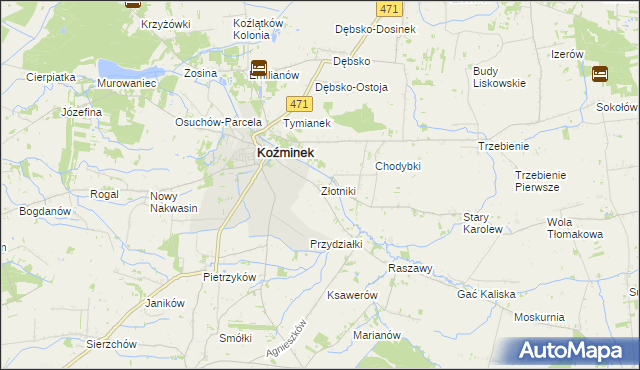 mapa Złotniki gmina Koźminek, Złotniki gmina Koźminek na mapie Targeo