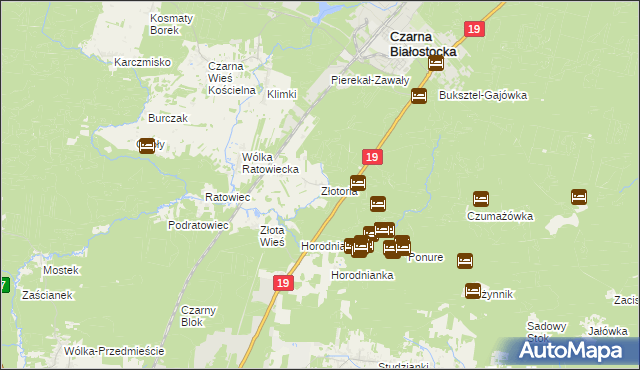 mapa Złotoria gmina Czarna Białostocka, Złotoria gmina Czarna Białostocka na mapie Targeo