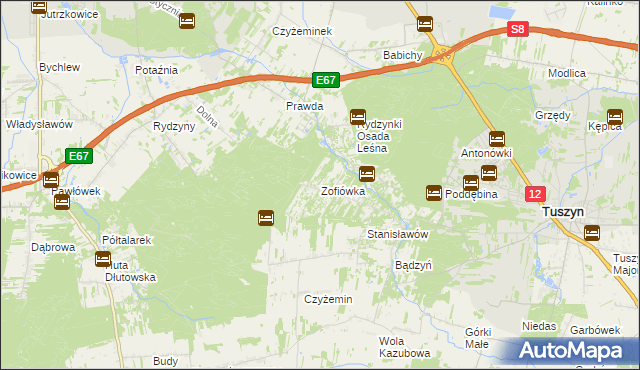 mapa Zofiówka gmina Tuszyn, Zofiówka gmina Tuszyn na mapie Targeo