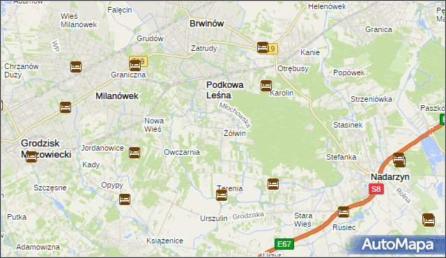 mapa Żółwin gmina Brwinów, Żółwin gmina Brwinów na mapie Targeo