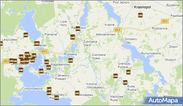 mapa Żubrówka Nowa, Żubrówka Nowa na mapie Targeo