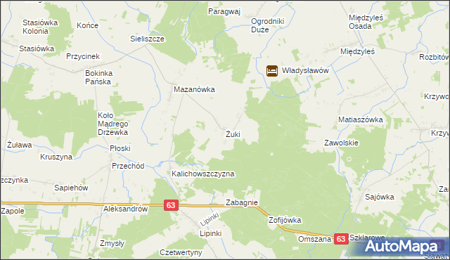 mapa Żuki gmina Tuczna, Żuki gmina Tuczna na mapie Targeo