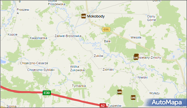 mapa Żuków gmina Mokobody, Żuków gmina Mokobody na mapie Targeo