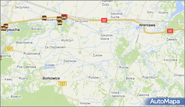 mapa Żuków gmina Wieniawa, Żuków gmina Wieniawa na mapie Targeo