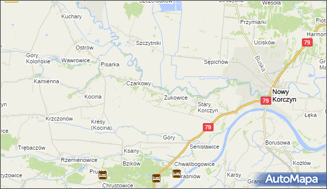 mapa Żukowice gmina Nowy Korczyn, Żukowice gmina Nowy Korczyn na mapie Targeo