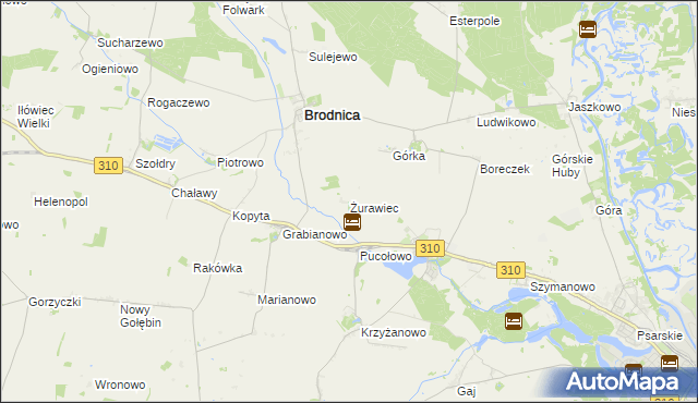 mapa Żurawiec gmina Brodnica, Żurawiec gmina Brodnica na mapie Targeo