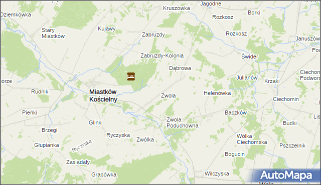 mapa Zwola gmina Miastków Kościelny, Zwola gmina Miastków Kościelny na mapie Targeo