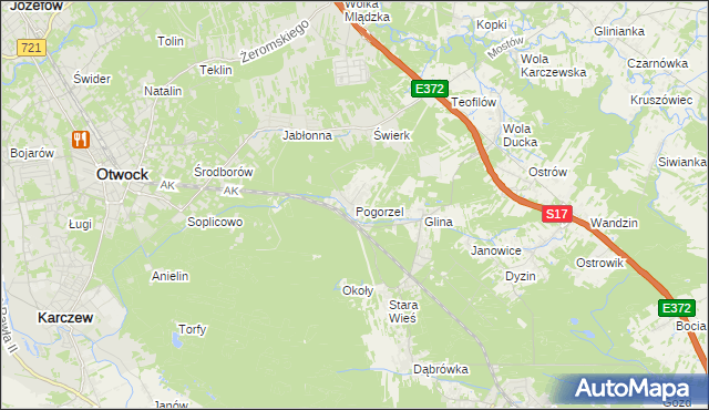 mapa Pogorzel gmina Celestynów, Pogorzel gmina Celestynów na mapie Targeo