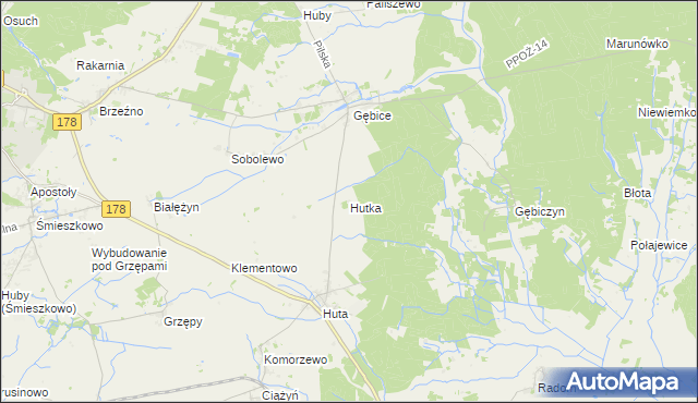 mapa Hutka gmina Czarnków, Hutka gmina Czarnków na mapie Targeo