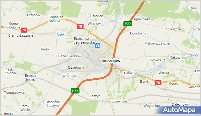 mapa Jędrzejów, Jędrzejów na mapie Targeo