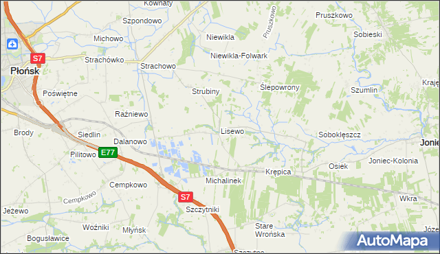mapa Lisewo gmina Płońsk, Lisewo gmina Płońsk na mapie Targeo