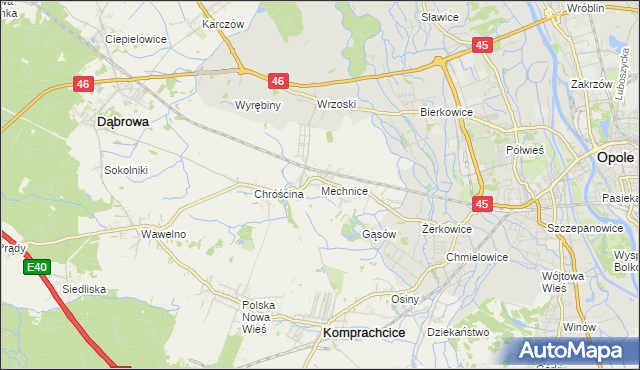 mapa Mechnice gmina Dąbrowa, Mechnice gmina Dąbrowa na mapie Targeo