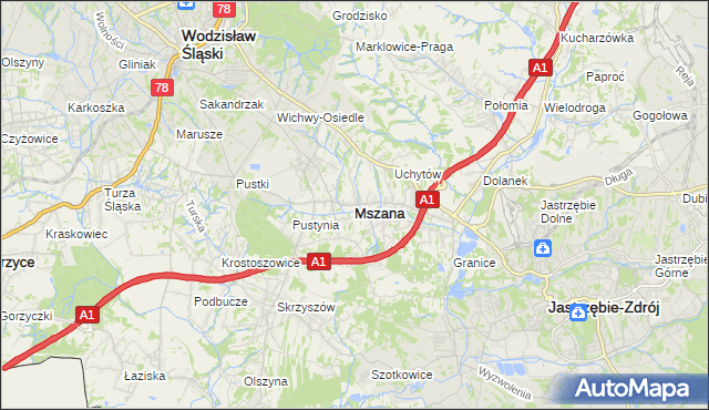 mapa Mszana powiat wodzisławski, Mszana powiat wodzisławski na mapie Targeo