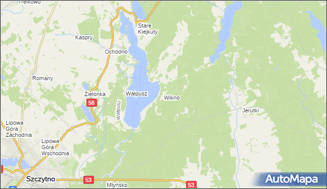 mapa Wikno gmina Szczytno, Wikno gmina Szczytno na mapie Targeo