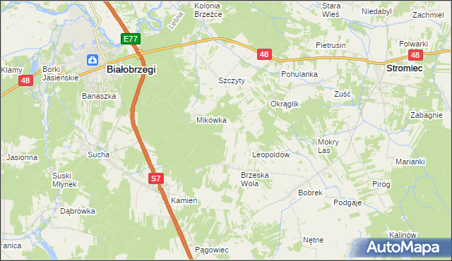 mapa Wojciechówka gmina Białobrzegi, Wojciechówka gmina Białobrzegi na mapie Targeo