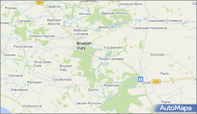 mapa Parzeń-Janówek, Parzeń-Janówek na mapie Targeo