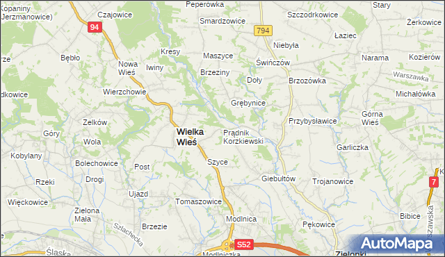 mapa Prądnik Korzkiewski, Prądnik Korzkiewski na mapie Targeo