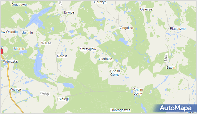 mapa Głębokie gmina Trzcińsko-Zdrój, Głębokie gmina Trzcińsko-Zdrój na mapie Targeo