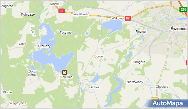 mapa Borów gmina Świebodzin, Borów gmina Świebodzin na mapie Targeo