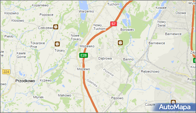 mapa Dąbrowa gmina Żukowo, Dąbrowa gmina Żukowo na mapie Targeo
