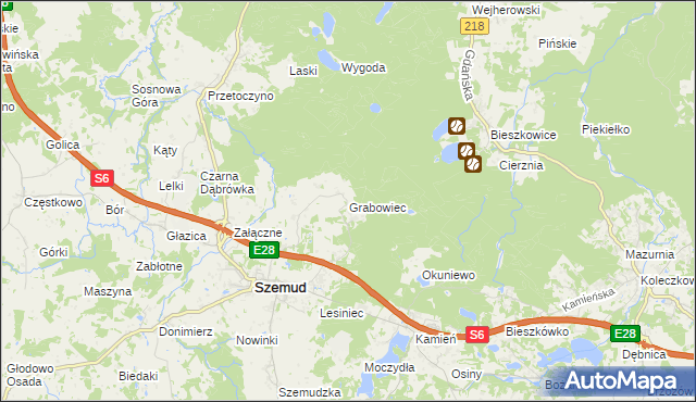 mapa Grabowiec gmina Szemud, Grabowiec gmina Szemud na mapie Targeo