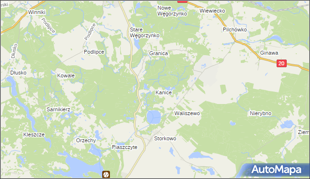 mapa Kanice gmina Ińsko, Kanice gmina Ińsko na mapie Targeo