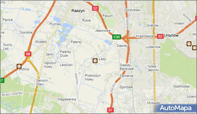 mapa Łady gmina Raszyn, Łady gmina Raszyn na mapie Targeo