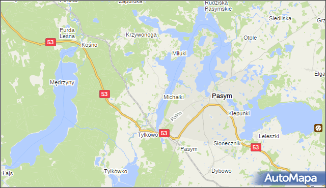 mapa Michałki gmina Pasym, Michałki gmina Pasym na mapie Targeo