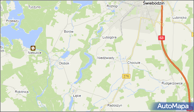 mapa Niedźwiady gmina Świebodzin, Niedźwiady gmina Świebodzin na mapie Targeo