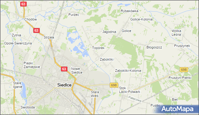 mapa Żabokliki gmina Siedlce, Żabokliki gmina Siedlce na mapie Targeo