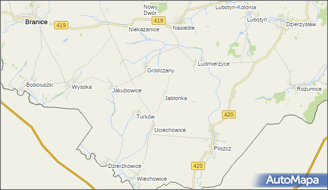 mapa Jabłonka gmina Branice, Jabłonka gmina Branice na mapie Targeo