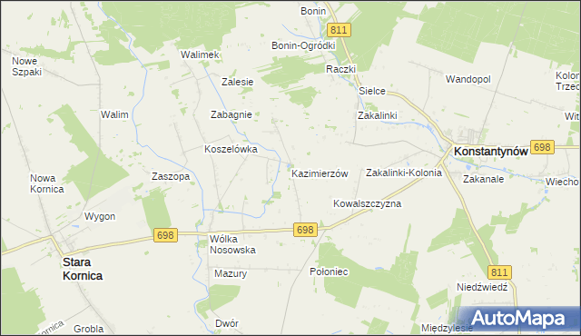 mapa Kazimierzów gmina Stara Kornica, Kazimierzów gmina Stara Kornica na mapie Targeo