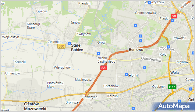 mapa Blizne Jasińskiego, Blizne Jasińskiego na mapie Targeo