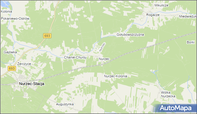 mapa Nurzec gmina Nurzec-Stacja, Nurzec gmina Nurzec-Stacja na mapie Targeo
