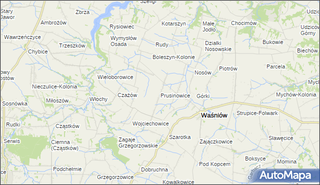 mapa Prusinowice gmina Waśniów, Prusinowice gmina Waśniów na mapie Targeo