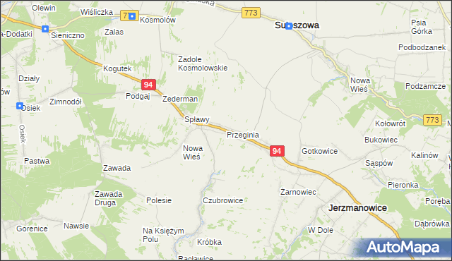 mapa Przeginia, Przeginia na mapie Targeo