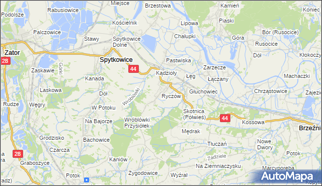 mapa Ryczów gmina Spytkowice, Ryczów gmina Spytkowice na mapie Targeo
