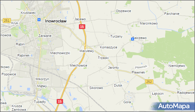 mapa Trzaski gmina Inowrocław, Trzaski gmina Inowrocław na mapie Targeo