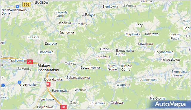 mapa Żarnówka gmina Maków Podhalański, Żarnówka gmina Maków Podhalański na mapie Targeo