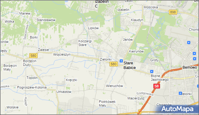 mapa Zielonki gmina Stare Babice, Zielonki gmina Stare Babice na mapie Targeo