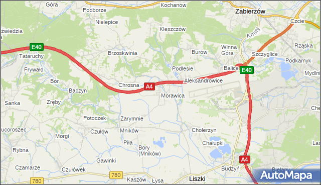 mapa Morawica gmina Liszki, Morawica gmina Liszki na mapie Targeo