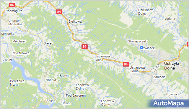 mapa Ustjanowa Dolna, Ustjanowa Dolna na mapie Targeo