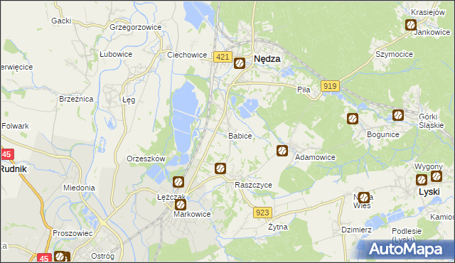 mapa Babice gmina Nędza, Babice gmina Nędza na mapie Targeo