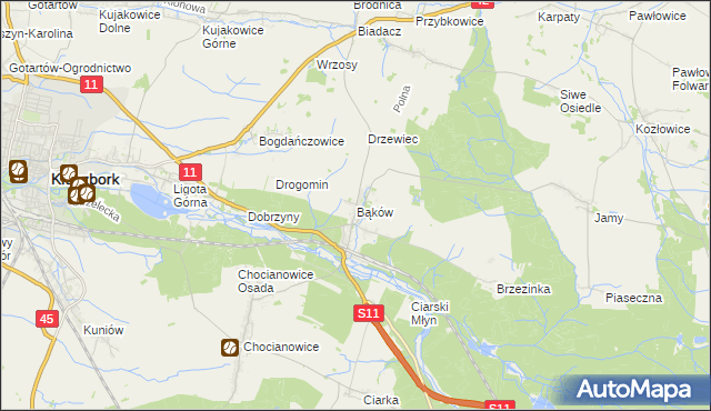 mapa Bąków gmina Kluczbork, Bąków gmina Kluczbork na mapie Targeo