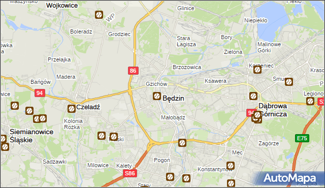 mapa Będzin, Będzin na mapie Targeo