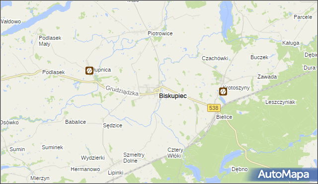 mapa Biskupiec powiat nowomiejski, Biskupiec powiat nowomiejski na mapie Targeo