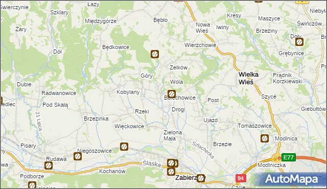 mapa Bolechowice gmina Zabierzów, Bolechowice gmina Zabierzów na mapie Targeo