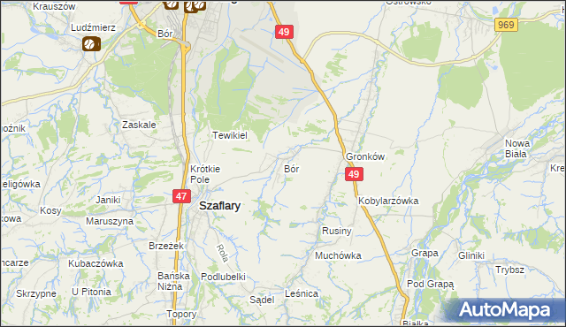mapa Bór gmina Szaflary, Bór gmina Szaflary na mapie Targeo