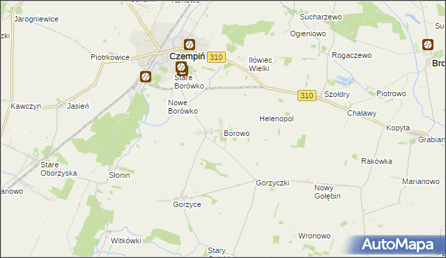 mapa Borowo gmina Czempiń, Borowo gmina Czempiń na mapie Targeo