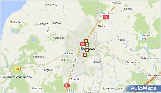 mapa Braniewo, Braniewo na mapie Targeo